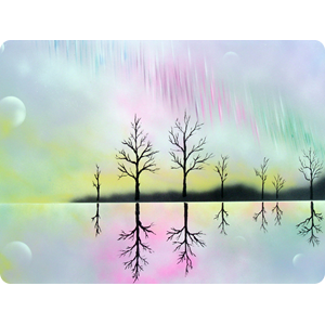 Aurora Over Teok - An aurora appears over barren trees on this peaceful planet.