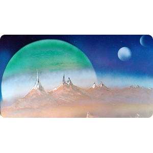 Desert Twilight - A nearby planet and its moons drift slowly below the horizon as the day ends.