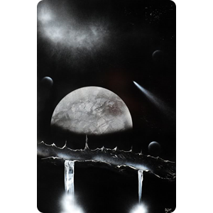 Near And Far - With its nearby moon on the horizon and a distant cluster of stars light years away this planet has a vista unlike many others.