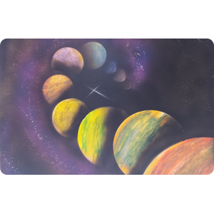 In To The Void - Planets move in procession towards an unknown attraction that may be a black hole.